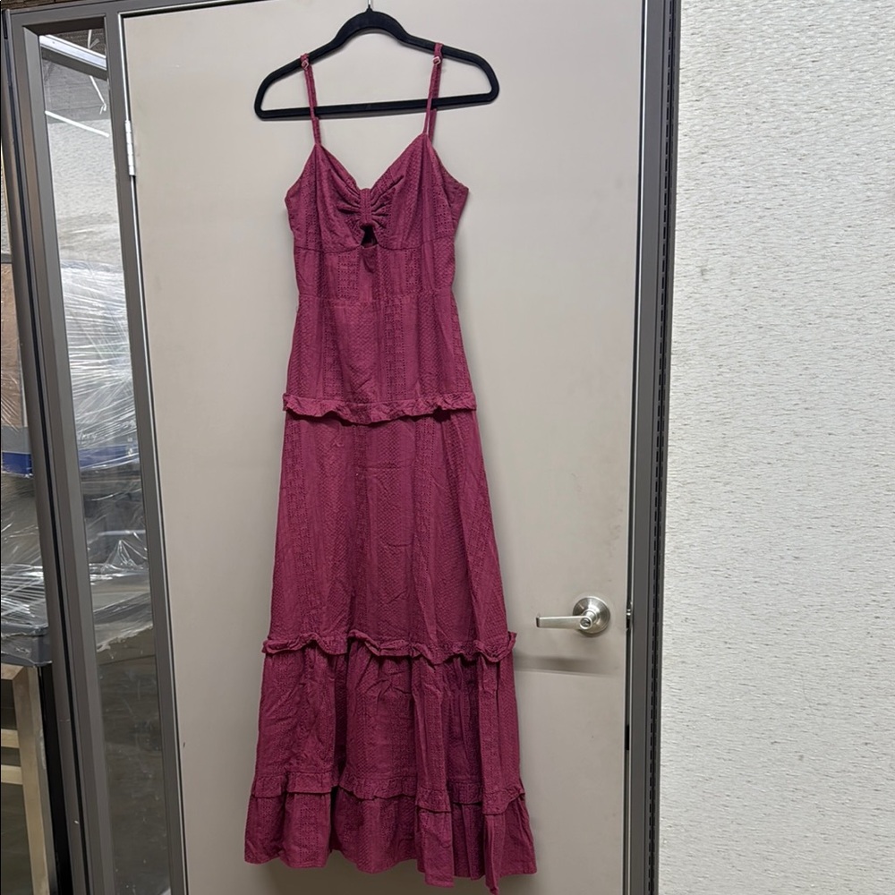 Pink Ruffled Tiered Maxi Dress for Wedding Guest